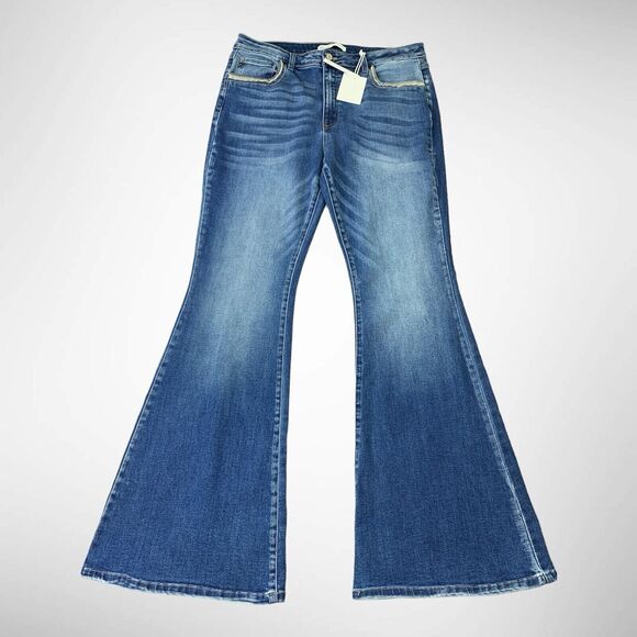 KanCan Jeans Womens 32 (36x34) Blue Super Flare High Rise Whiskered Stretch - Picture 14 of 14